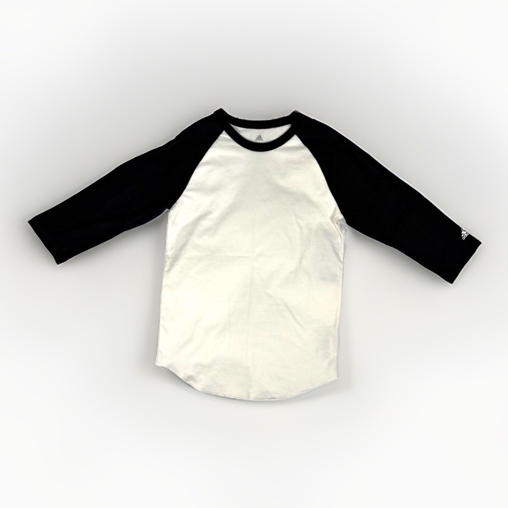 Adidas Youth Boys White Black 3/4 Sleeve Raglan Baseball Shirt Size L 14-16 NWT